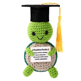 TOYMIS Graduation Positive Turtle, Green Yarn Grad Cap Crochet Turtle Doll Positive Graduation Gift for High School College Graduates