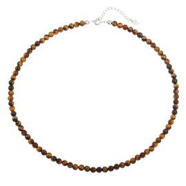 Natural Tiger Eye Gemstone Choker Necklace Sterling Silver 4MM Round Beads Strand Necklace for Women