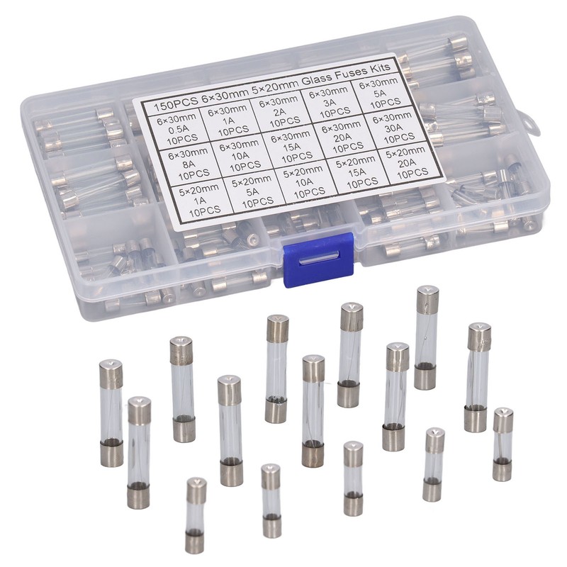 150Pcs Glass Fuses Alloy Tube Fuse Assorted Kit for Household