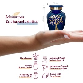 Trupoint Memorials Cremation Urns for Human Ashes - Decorative Urns, Urns for Human Ashes Female & Male, Urns for Ashes Adult Female, Funeral Urns - Blue, 4 Small Keepsakes
