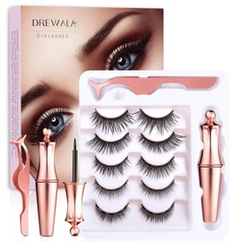 Pestañas Postizas Kit Completo, Pestanas Postizas Magnéticas Naturales 5 Pares, con Delineador Magnético y Pinzas, Extensiones de Pestanas 3D Iman,...