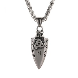 Stainless Steel Viking Arrowhead Pendant 3 Horns of Odin with Runes Fehu, Uruz, Thurisaz, Ansuz, Raidho, Kenaz, Gebo, Wunjo Viking Jewellery Runes