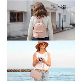 Barsine Girls Fashion Mini Backpack Purse 2 PCS Small Cute Plaid Leather Women Backpacks Little Shoulder Bag, Pink