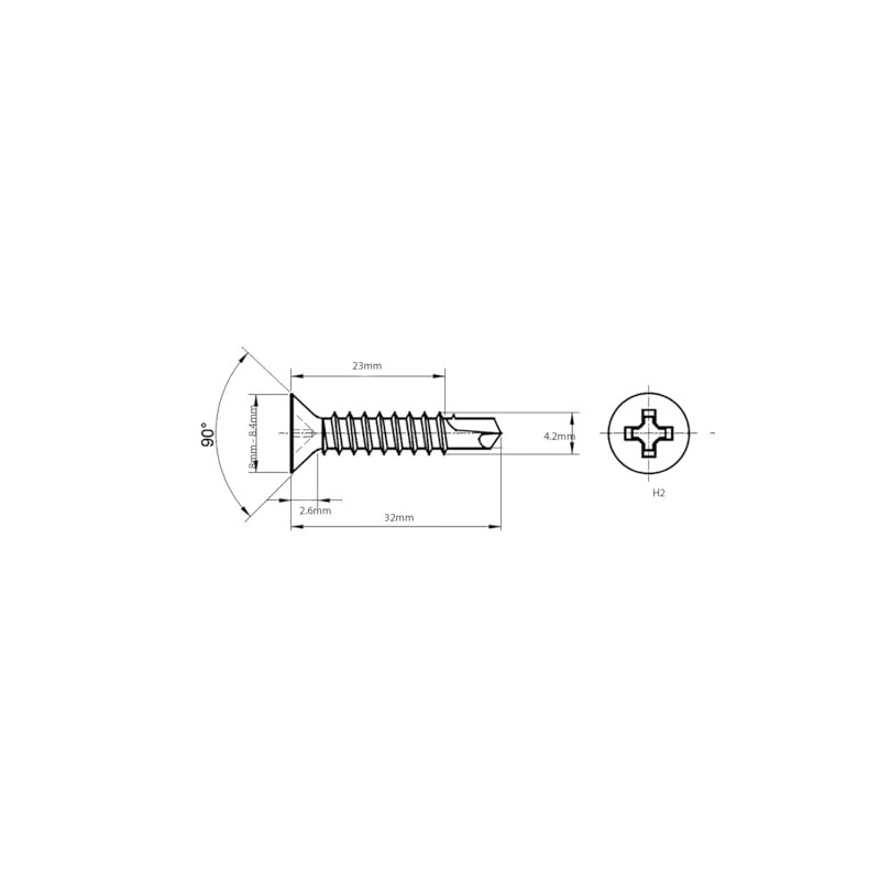 4.2mm x 32mm Black Self Drilling Countersunk Screws Flat Head
