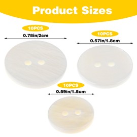 Pack of 30 Mother of Pearl Buttons Natural Shell Buttons 20 & 18 & 15 mm Natural Shimmering Mother of Pearl Buttons Sewing Accessories White Buttons Mother of Pearl Buttons for Sewing Shirt Buttons