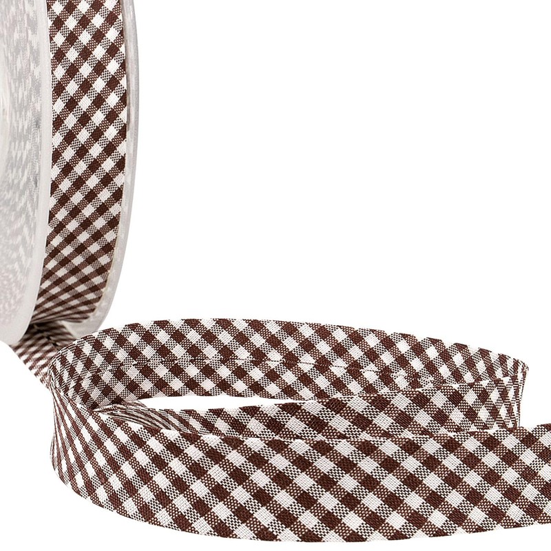 Gingham Bias Binding Brown Large Check 20mm x 5m, Yarn