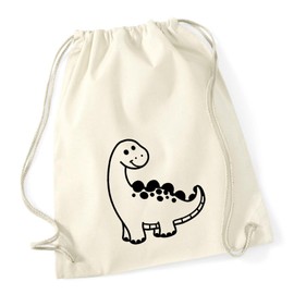 Huuraa Gym Bag Apatosaurus Dinosaur Backpack Cotton 12 Litres Size with Motif for All Dino Fans Gift Idea for Friends and Family, natural