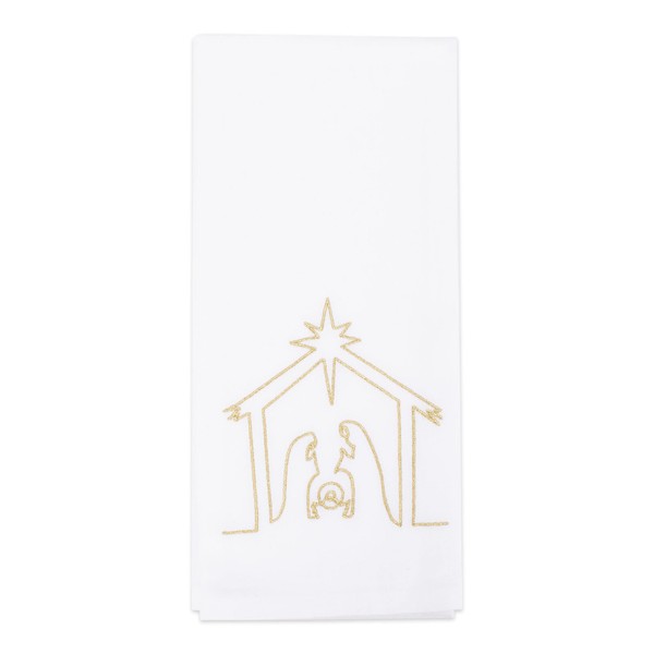 Mary Square Nativity White and Gold Tone 26 x 13