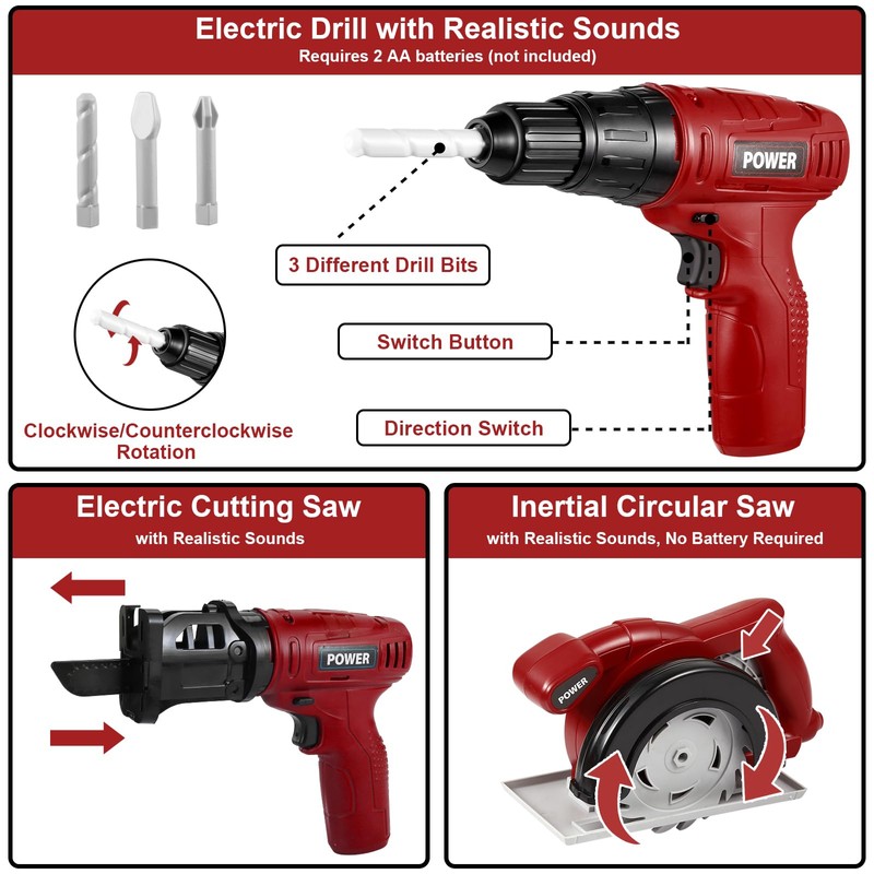 Vextronic Kids Tool Set 36 PCS with Toy Chainsaw Electronic