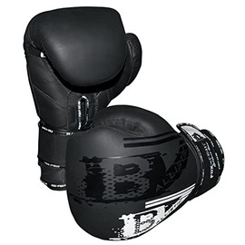 FOX-FIGHT B7 Boxing Gloves Professional High Quality Premium Quality Genuine Leather Sandbag Training Sparring Muay Thai Kickbox Freefight Martial Arts BJJ Gloves 16 oz Black (Edition)