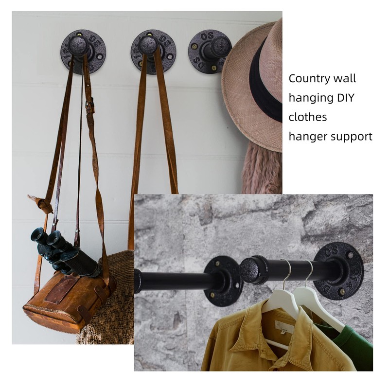 3/4" Industrial Pipe Wall Mounted Clothing Rack, Heavy Duty Rustic