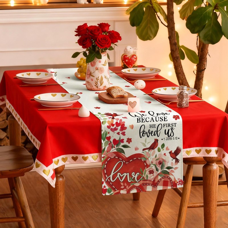 Happy Valentines Day Table Runner Galentines Day Kitchen Dining Table