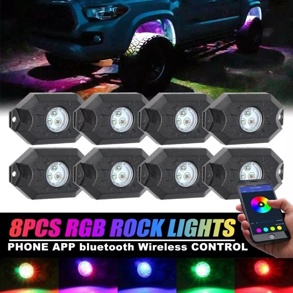 Auxbeam 8PCS RGB LED Rock Light Underbody Fender Glow Lamp