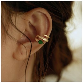 Yheakne Vintage Crystal Snake Ear Cuff Earrings Cz Emerald Snake Cartilage Cuff Earrings Gold Snake Cuff Wrap Earrings Non Pierced Clip On Earrings Jewellery for Women and Girls(Gold)