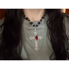 Handmade Large Victorian Cross Necklace Chain Silver Religious Gothic Grunch Whimsgoth