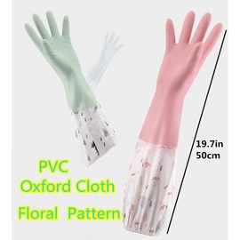 BJY 2Pcs Reusable Waterproof Dishwashing Gloves Rubber Latex Laundry Household Non-Slip Elastic Wear-resistant kitchen Cleaning Gloves(Medium), PINK/GREEN, M (Pack of 2)