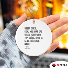 Onkel Nichte Weihnachtsdeko Baum-Anhänger Christbaumschmuck Keramik RUND Männer Weihnachten Spruch