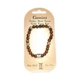 British Fossils Zodiac Crystal Gold Tiger Eye Birth Stone Bracelet - Gemini