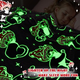 HWING Glow in The Dark Black Cat Blanket - Girl Birthday Gifts for Cat Lovers Women Teens Adults - Mushroom Decor Gifts for Women