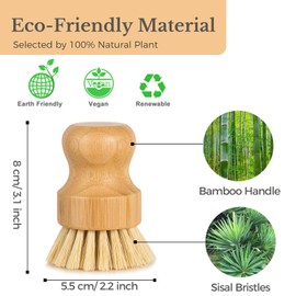 WVSAFV Bamboo Dish Brush, Natural Dish Scrub Brush for Kitchen, Wooden Dish Scrubber, Dish Washing Brush for Dishes, Pots, Pans, Sink Cleaning (Ceramic Dish+ 1P Sisal)