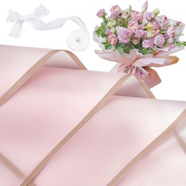 Jutieuo 20 Sheets Flower Wrapping Paper Florist Bouquet Supplies Waterproof Floral Wrapping Paper with Ribbon, 22.8x22.8 inch (Pink)