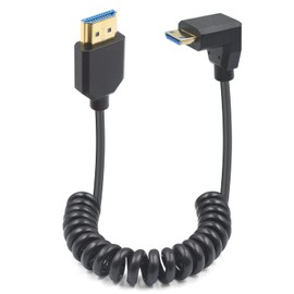 Duttek 90 Grad Mini HDMI auf HDMI Spiral kabel, 48Gbps Mini HDMI Stecker auf HDMI Stecker Kabel, Down Angle Mini HDMI to 8K HDMI Cable Unterstützung 8K@60Hz für Projektor, Monitor, Camcorder 1.2m