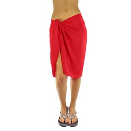 Sheer Red Knee Length Cover Up Sarong Wrap for Women
