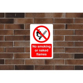 Safety First Display LTD No smoking or naked flames sign - 1.2mm Rigid plastic for indoor/outdoor usage (300mm x 200mm) Viewing Distance within 7m.