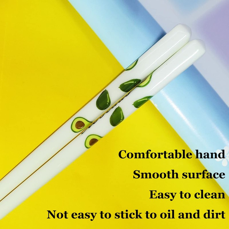 10 Pairs Ceramic Chopsticks With Avocado Pattern, 9.72 inch High-grade