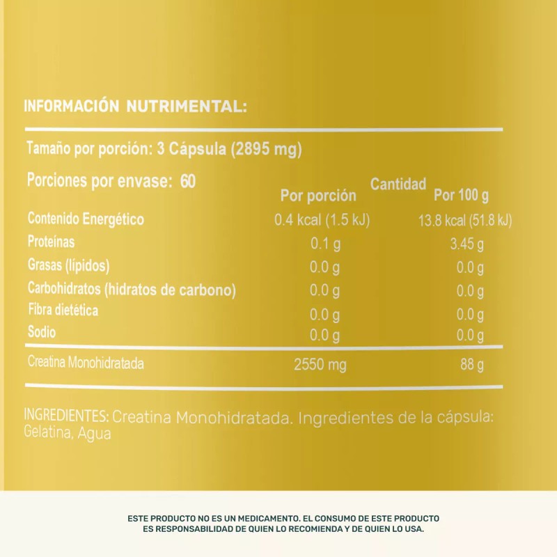 Life360+ Pure Creatine 180 Cápsulas Creatina Monohidratada Suplemente alimenticio