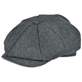 Mens Newsboy Cap High Woolen Tweed Gatsby Hat Ivy Cabbie Flat Golf Cap for Fathers Women Unisex Herringbone Dark Grey