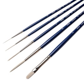 Silver Brush Limited BR-1952 Bristlon Long Handle Detail Set, 5pc Premium Short Handle Brushes with Stiff White Synthetic Tips, Script Liner & Filbert Brushes for Acrylic, Oils, Gouache and Watercolor