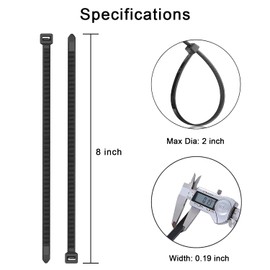 Zip Ties, KAMOTA 1500pcs 8 Inch Heavy Duty Self-Locking Nylon Zip Ties, Black Cable Ties with 50lb Tensile Strength, UV Resistant Cable Tie for Indoor and Outdoor Use