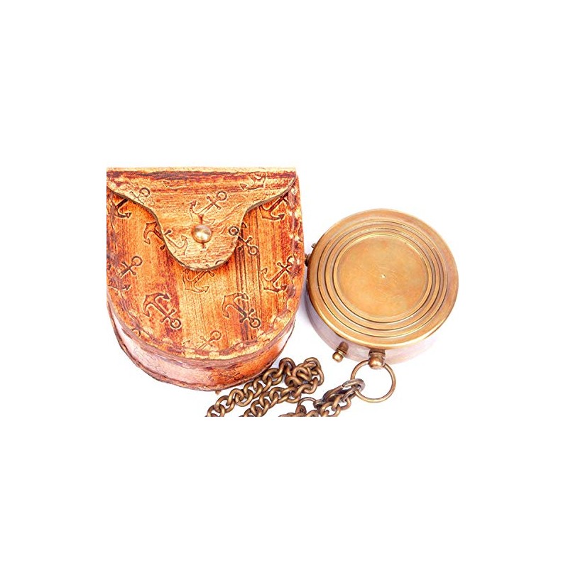 GROW OLD WITH ME ENGRAVED BRASS COMPASS ON CHAIN WITH