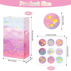 TPTGIAR Pack of 16 Colourful Gift Bags Children's Birthday Bags with 18 Stickers 22 x 12 x 8 cm Party Bags Children's Birthday Party for Birthdays Weddings Parties