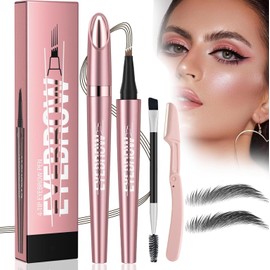 Eyebrow Pencil, Waterproof and Sweatproof Eyebrow Pencil, 2-in-1 Eyebrow Pencil with 4 Fork Tip Applicator, Eyebrow Pencil Can Easily Natural Eyebrow Brows (Gray-A)