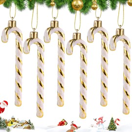 MELLIEX Pack of 6 Christmas Tree Pendants, 14 cm Plastic Candy Canes, Christmas Tree Decoration, Glitter Pendants, Christmas Decoration for Christmas Gifts, DIY Crafts, Gift Box (Gold)