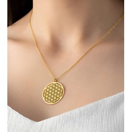T TAKONE Flower of Life Necklace - Elegant Necklace with Timeless Design, Comfortable to Wear, Ideal for Spiritual Jewellery Lovers, 45 + 5 inches, Stainless Steel, Not Applicable