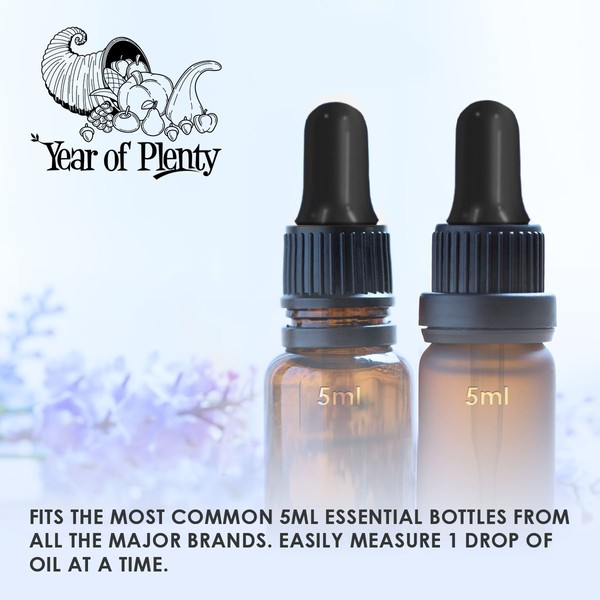 Year of Plenty Glass Eye Droppers for 5ml Essential Oil Bottles | 6-Pack | Black | Compatible with doTERRA, Young Living, Plant Therapy, Rocky Mountain, Edens Garden, Plant Guru