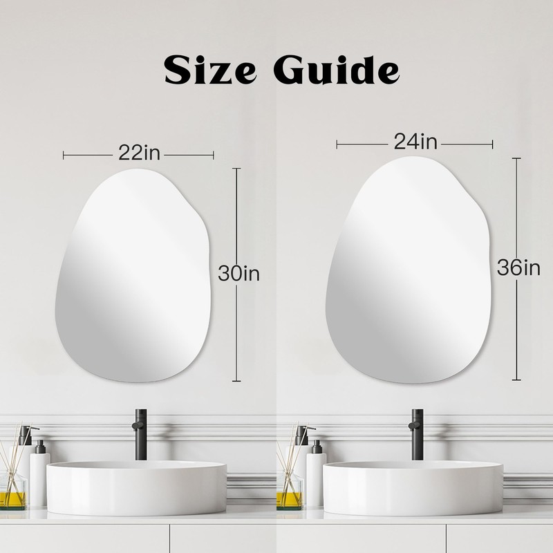 Irregular Frameless Bathroom Mirror,24 x 36 Inch Asymmetrical Wall Mirror