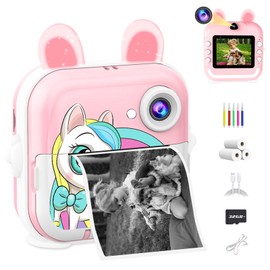 CATGIFF Kinderkamera Sofortbildkamera, 1080P HD Kinder Digitalkamera, 3 Bände Druckpapier, 32G Karte, Kamera Kinder Sofortdruck, Kinderspielzeug Geschenke für Jungen & Mädchen von 3-12 Jahren-Rosa