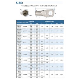 12PCS 2/0x3/8 Tinned Copper Ring Terminal Connectors 2/0 AWG Heavy Duty Battery Cable Ends Bare Copper Lugs with 12 PCS 3:1 Heat Shrink Tubing, 2/0AWGx3/8InchRing