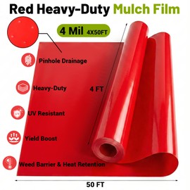 NRWRTY 4 Mil Red Plastic Mulch, 4 X 50 FT Agriculture Crops Grow Film