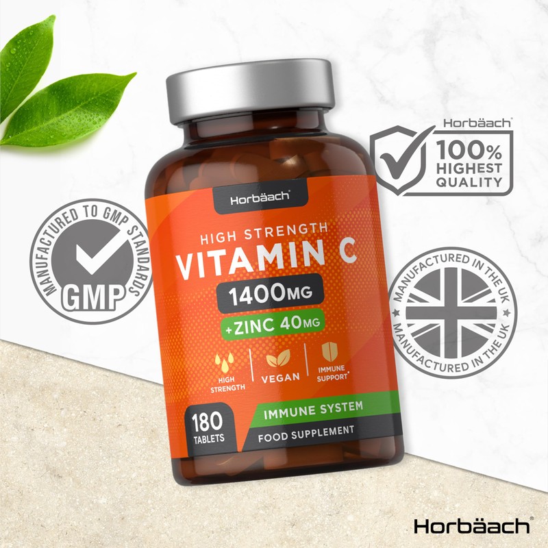 Vitamin C and Zinc | 180 Vegan Tablets | High