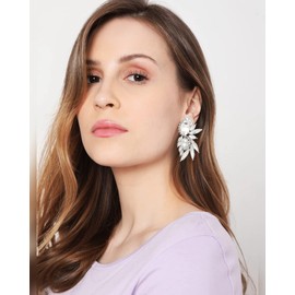 Canboer Vintage Silver Rhinestone Statement Earrings Retro Fancy Crystal Cluster Drop Dangle Earrings for Women Prom