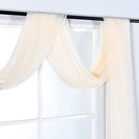 KEQIAOSUOCAI Beige Sheer Window Scarf Curtains Valance 144 Inches Long Sheer Fabric for Draping Curtain Toppers for Wedding Party Girls Room Bed Canopy Scarves 52Wx144L Beige