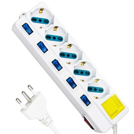 Steckdosenleiste mit 5 Steckplätzen, Schukostecker 10-16 A mit beleuchteten Schaltern und 1,5 m Kabel