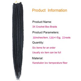 6 Packs/Lot (14/18/24/30) inch 1cm 20 Strands/Pack Thin 3X Box Braid Crochet Hair Extensionin Diameter 3X Synthetic Braid Hair Extensions Crochet Braids Hair Color(30Inch 1)