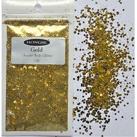 Hongbe GOLD Chunky Body Glitter 10g for Festivals Cosmetic Face Body Hair Nails