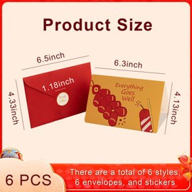 6 Pack Chinese New Year Cards 2025 with Envelopes Spring Festival Good Luck Greeting Cards for Lunar New Year Chinese New Year Gifts Cards